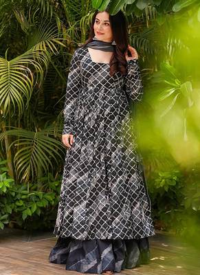 Black heavy digital printed  maslin anarkali palazzo style 3