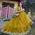 Mustard Vichitra Silk Sequins and Thread Embroidered With Kalamkari Print Border wedding lehenga Choli
