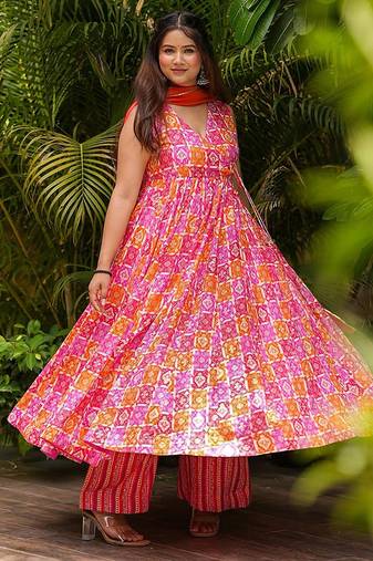 Multicolor heavy digital printed  maslin anarkali palazzo style