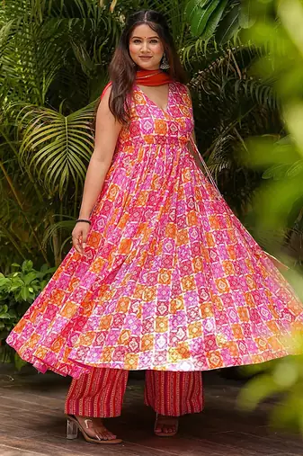 Multicolor heavy digital printed  maslin anarkali palazzo style
