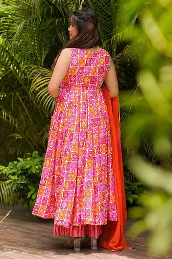 Multicolor heavy digital printed  maslin anarkali palazzo style
