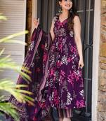 Purple heavy digital printed  maslin anarkali style