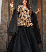 Black heavy digital printed  silk  top & skirt with dupatta