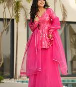 Pink heavy digital printed  silk  top & sharara with dupatta