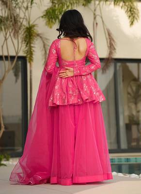 Pink heavy digital printed  silk  top & sharara with dupatta 2