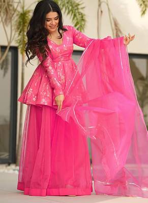 Pink heavy digital printed  silk  top & sharara with dupatta 3