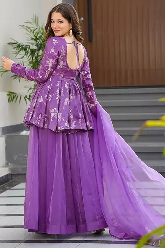 Purple heavy digital printed  silk  top & sharara with dupatta