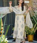 Cream heavy digital printed maslin salwar kameez for women