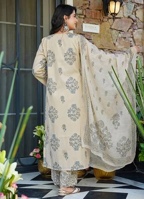 Cream heavy digital printed maslin salwar kameez for women 2