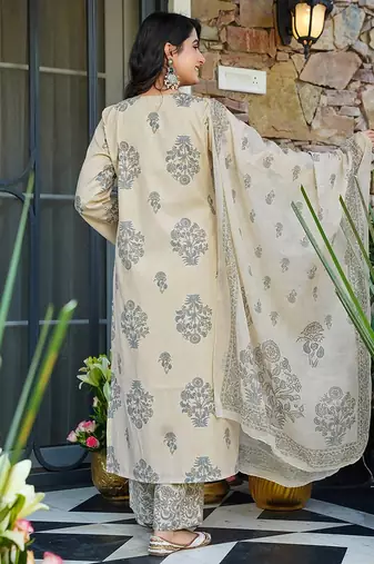 Cream heavy digital printed maslin salwar kameez for women