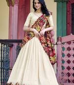 Off-White Vichitra Silk Sequins and Thread Embroidered With Kalamkari Print Border lehenga Choli dress