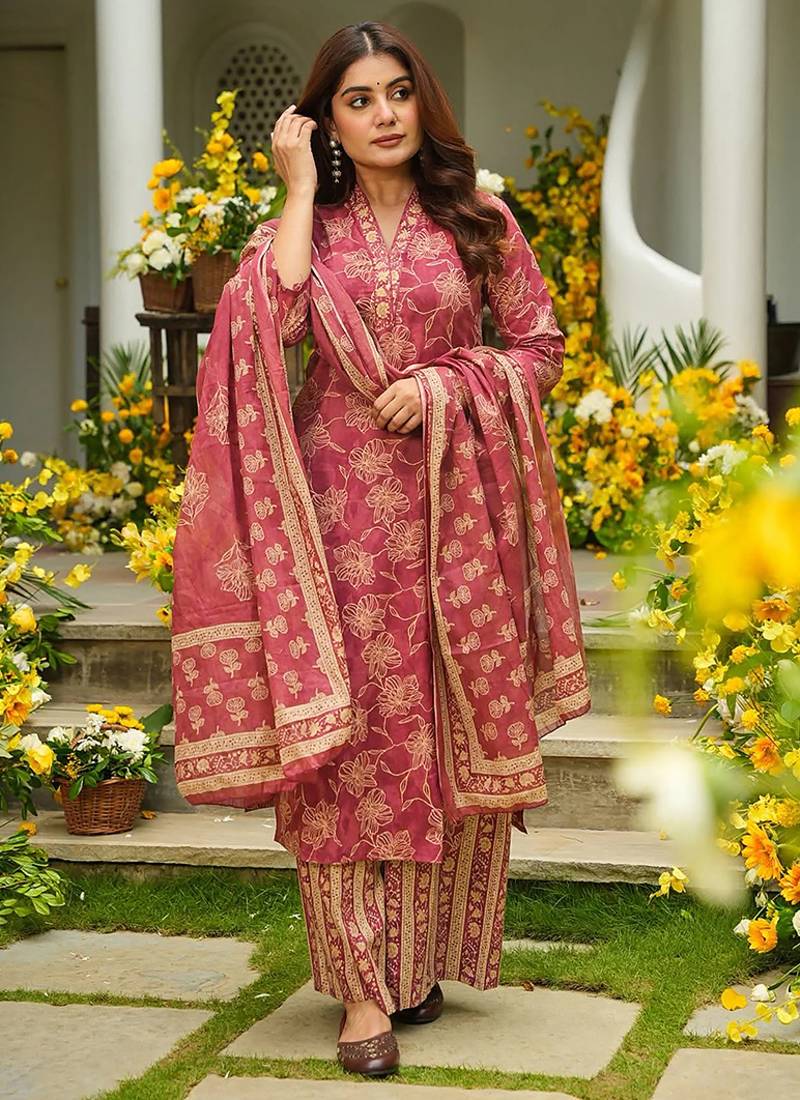 Pink heavy digital printed maslin palazzo style