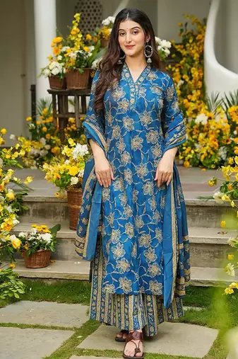 Blue heavy digital printed maslin palazzo style for women