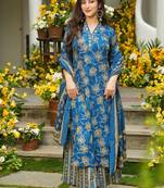 Blue heavy digital printed maslin palazzo style for women