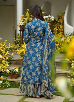 Blue heavy digital printed maslin palazzo style for women 2