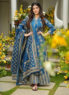 Blue heavy digital printed maslin palazzo style for women 4