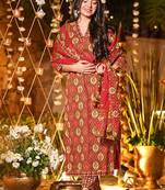 Red heavy digital printed maslin salwar kameez