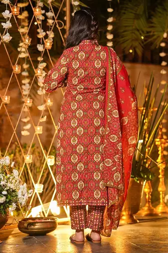 Red heavy digital printed maslin salwar kameez