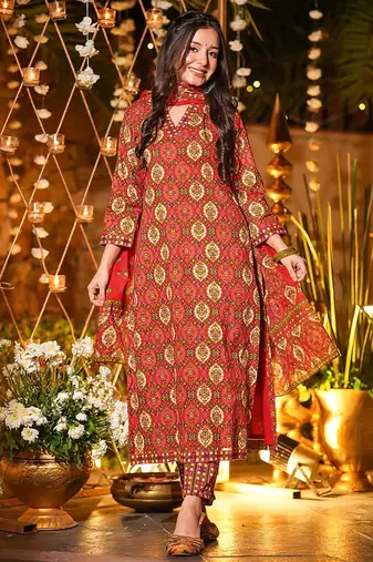 Red heavy digital printed maslin salwar kameez