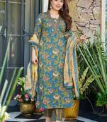 Teal heavy digital printed maslin salwar kameez with dupatta