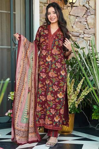 Maroon heavy digital printed maslin salwar suit for women