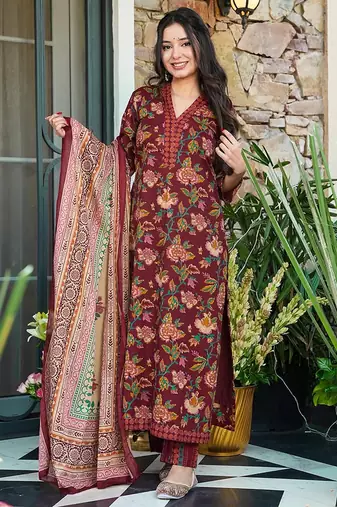 Maroon heavy digital printed maslin salwar suit for women