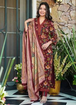 Maroon heavy digital printed maslin salwar suit for women 3