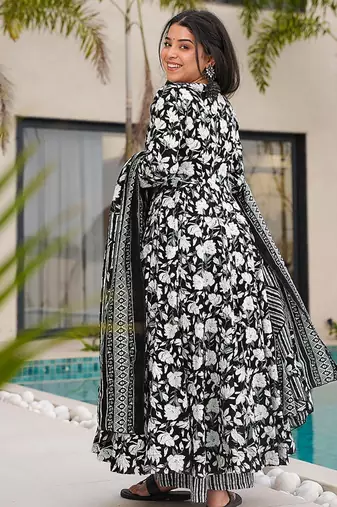 Black & white heavy digital printed silk anarkali palazzo style