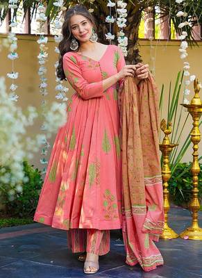 Pink heavy digital printed silk anarkali palazzo style 1