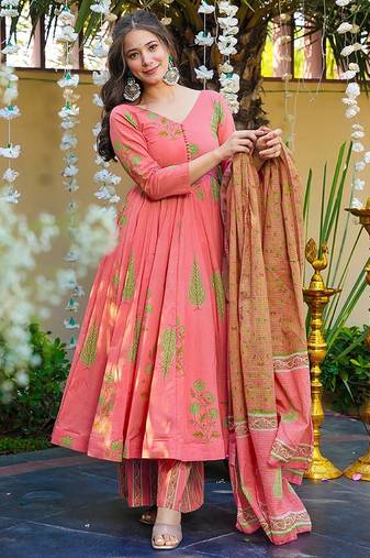 Pink heavy digital printed silk anarkali palazzo style