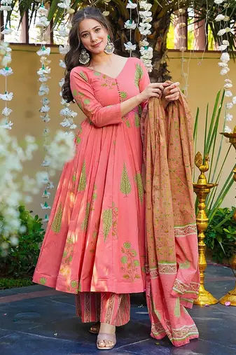 Pink heavy digital printed silk anarkali palazzo style