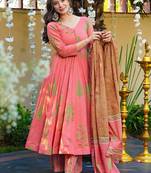 Pink heavy digital printed silk anarkali palazzo style