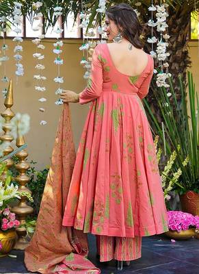Pink heavy digital printed silk anarkali palazzo style 2