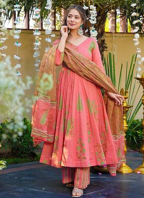 Pink heavy digital printed silk anarkali palazzo style 4