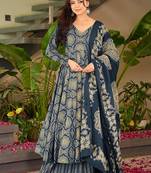 Blue heavy digital printed silk anarkali palazzo style