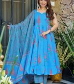 Aqua blue heavy digital printed silk anarkali palazzo style