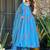 Aqua blue heavy digital printed silk anarkali palazzo style