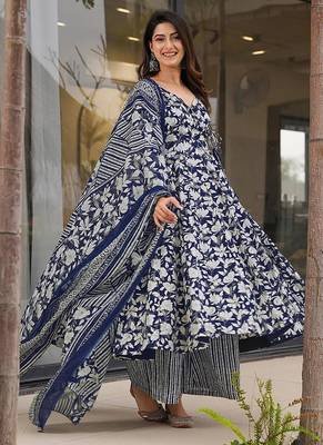 Blue heavy digital printed silk anarkali palazzo style 1