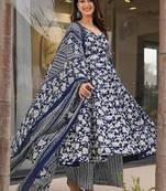 Blue heavy digital printed silk anarkali palazzo style