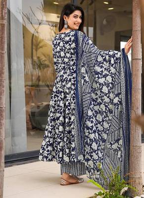 Blue heavy digital printed silk anarkali palazzo style 2