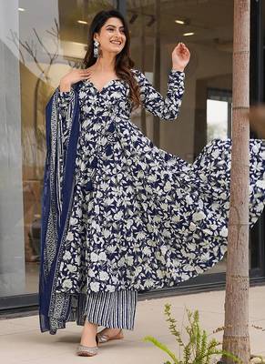 Blue heavy digital printed silk anarkali palazzo style 4