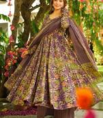 Purple heavy digital printed silk anarkali palazzo style