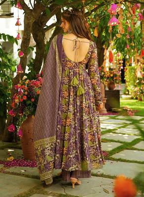 Purple heavy digital printed silk anarkali palazzo style 2