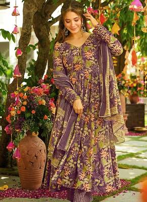 Purple heavy digital printed silk anarkali palazzo style 3