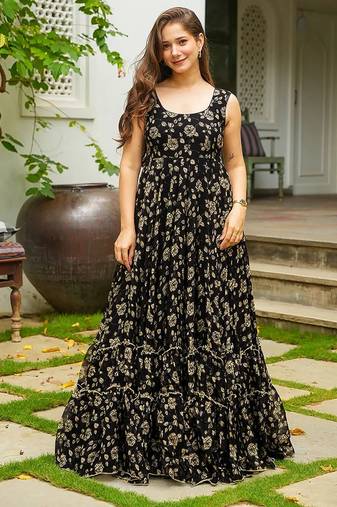 Black heavy digital printed georgette gown style