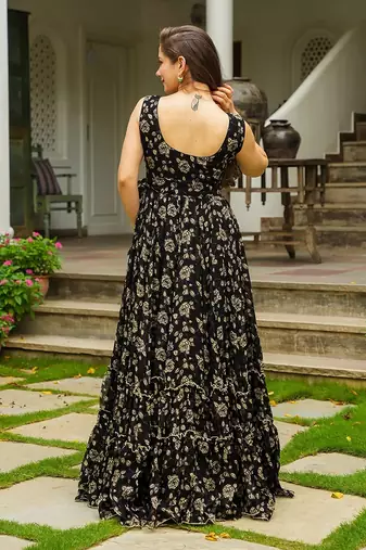 Black heavy digital printed georgette gown style
