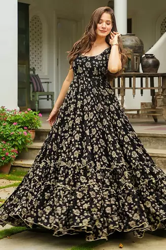 Black heavy digital printed georgette gown style