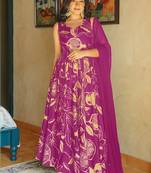 Magenta heavy digital printed rayon gown style with dupatta