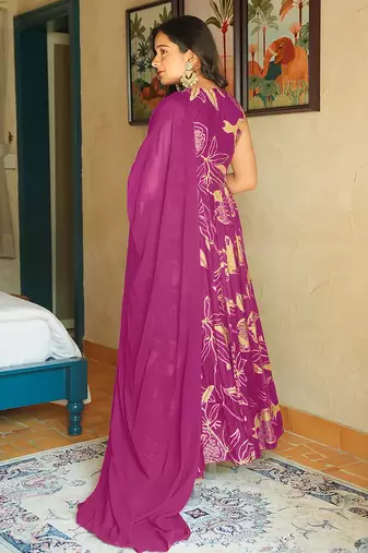 Magenta heavy digital printed rayon gown style with dupatta