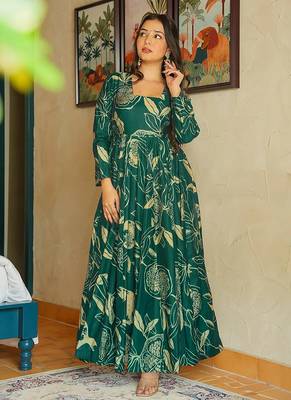Green heavy digital printed rayon gown style 3